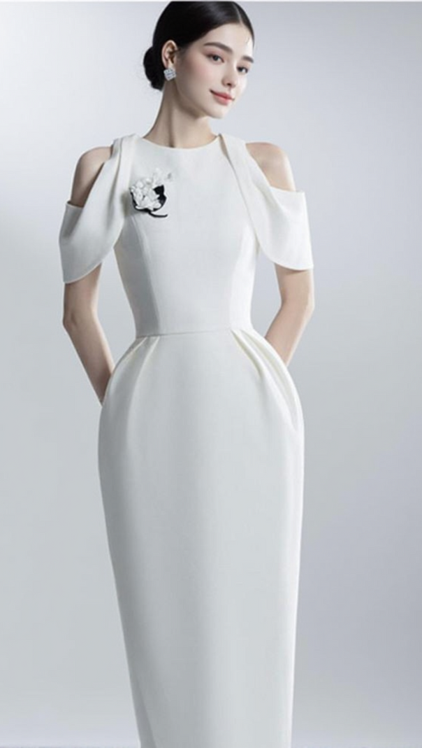 AIIZIE CHAELI WHITE EMBELLISHED MIDI DRESS - product image