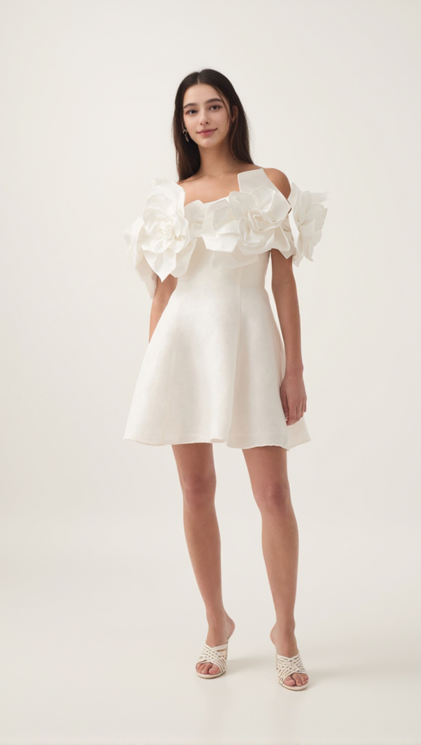 AIIZIE ETTA FLOWER STRAPLESS MINI DRESS IN IVORY - product image