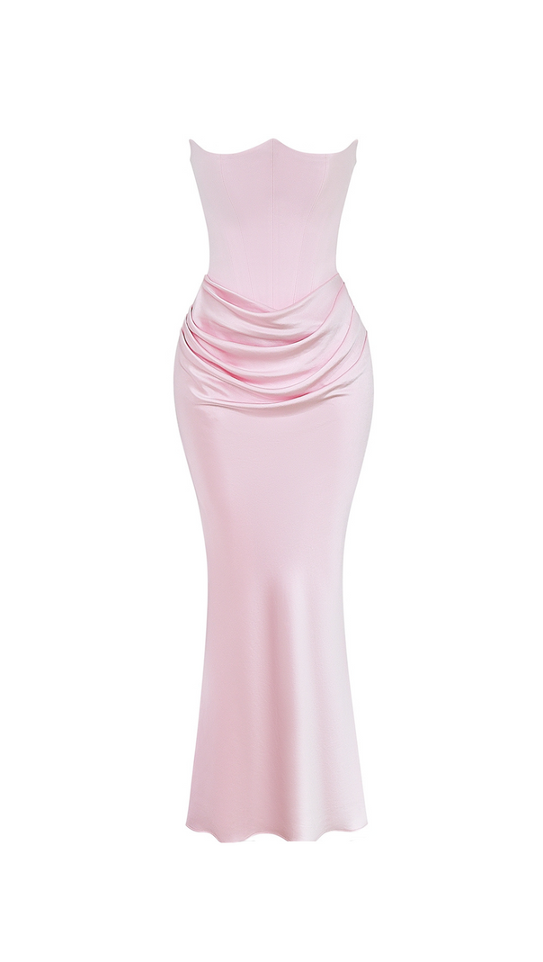 AIIZIE STRAPLESS SATIN CORSET MAXI DRESS IN PINK - product image