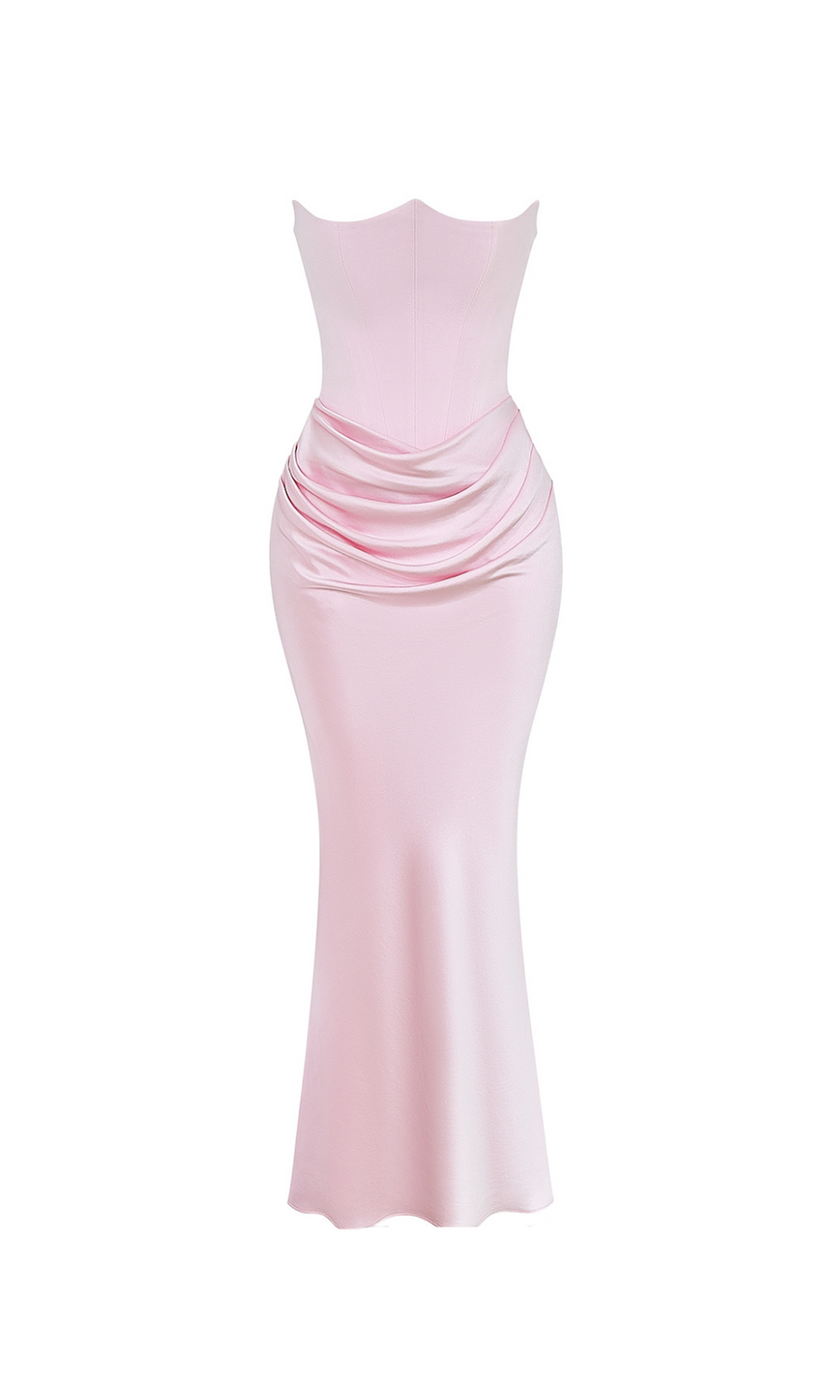 strapless satin corset maxi dress in pink