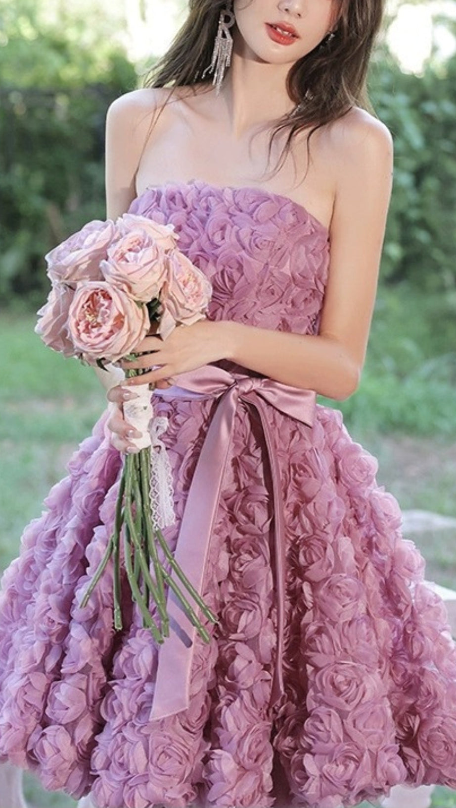 ROSE FLOWER STRAPLESS MINI DRESS