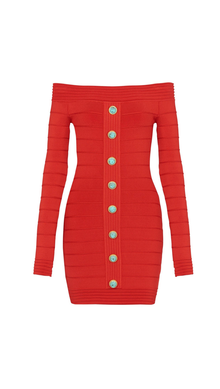 EUDORA SOLID KNIT OFF-SHOULDER METAL BOTTOM MINI DRESS