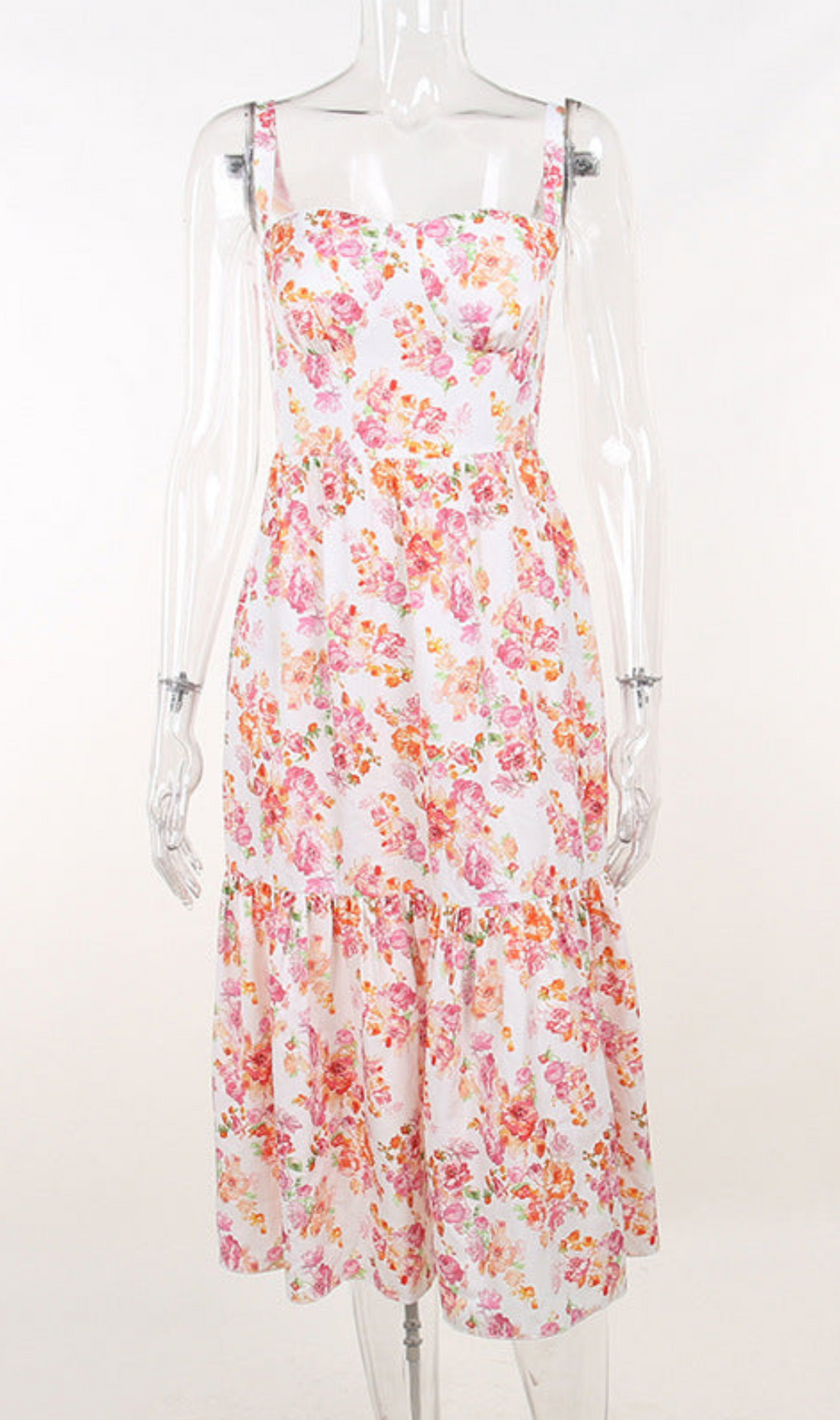 MIDIKLEID MIT BLUMENMUSTER IN ELFENBEIN 