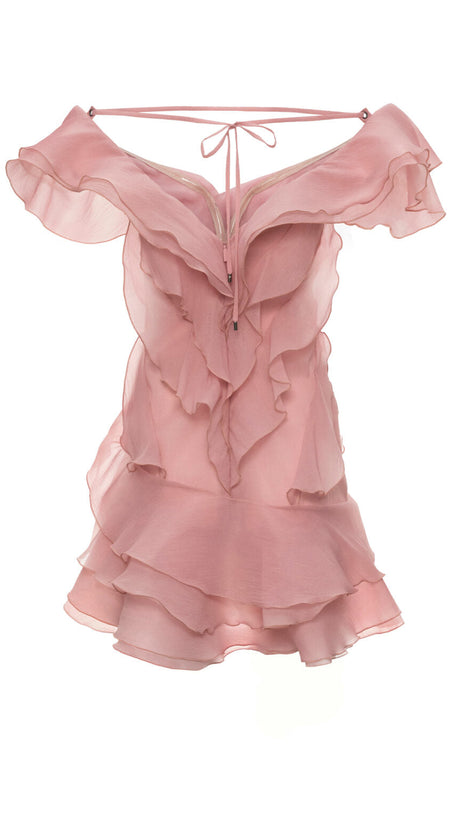 SABRINA TRÄGERLOSES MINIKLEID MIT RÜSCHENLAGEN IN PINK