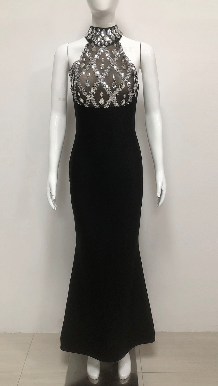 Iwao Black Halter Rhinestone Maxi Gown - Show-Stopping Sparkle & Elegance