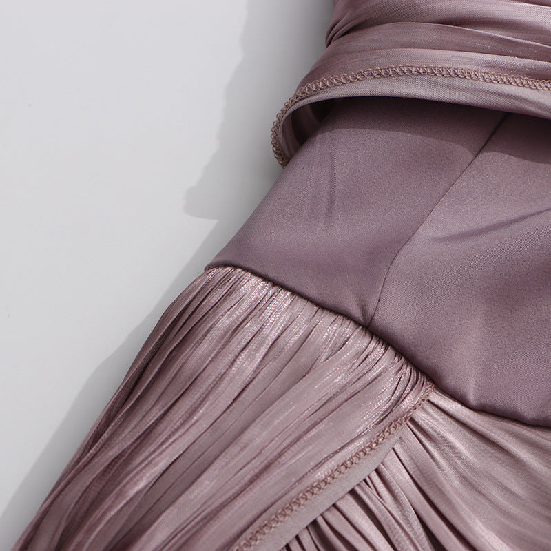 IHSAN LUXURIOUS MAUVE RUCHED & DRAPED MAXI DRESS | ELEGANT EVENING GOWN