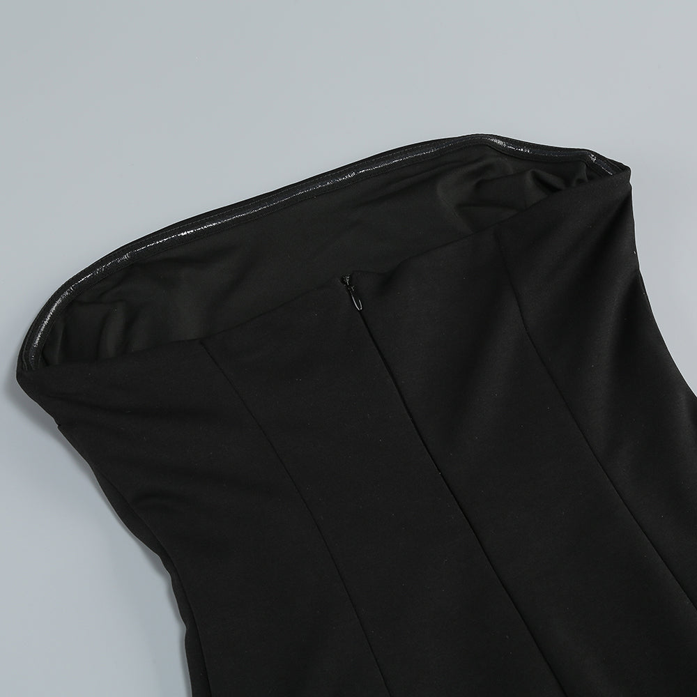 Trägerloses Maxikleid in A-Linie Schwarz Elfenbein