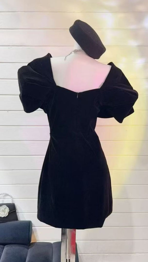 AIIZIE INGRID BLACK VELVET MINI DRESS - product image