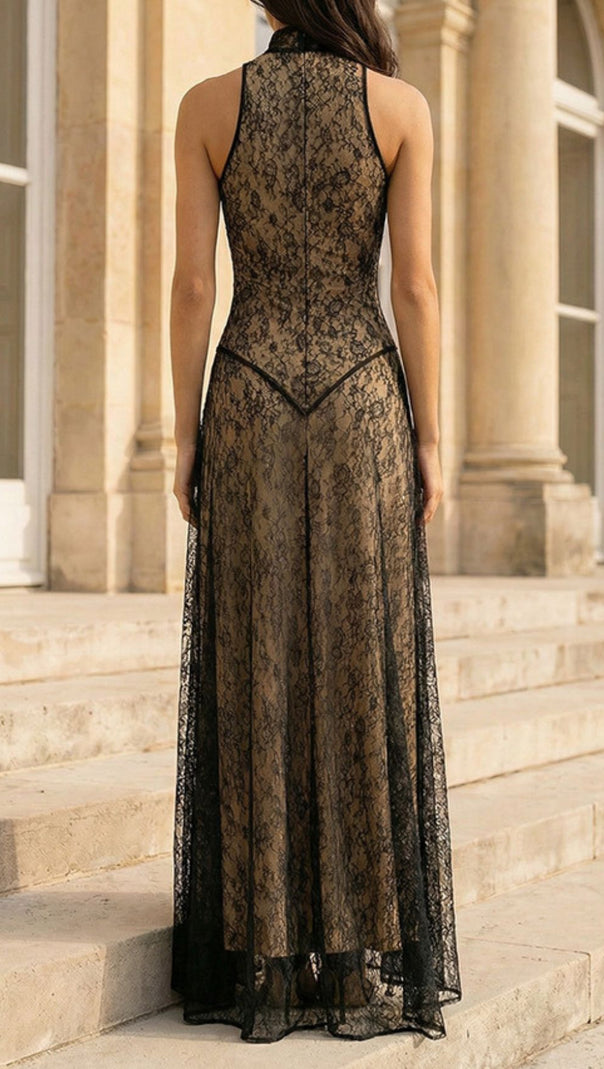 AIIZIE Jagna Black Lace Mock Neck Maxi Gown - Elegant Formal Evening Dress - product image