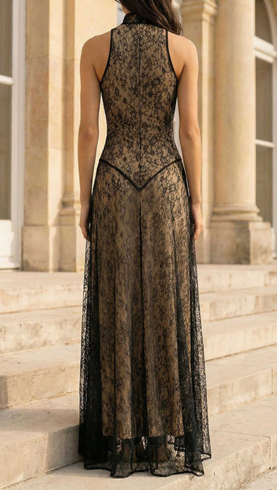 Jagna Black Lace Mock Neck Maxi Gown - Elegant Formal Evening Dress