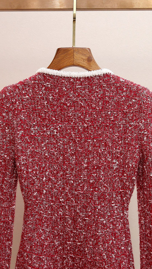 AIIZIE Jones Scarlet Tweed Mini Dress: Chic & Sparkling Statement Piece - product image