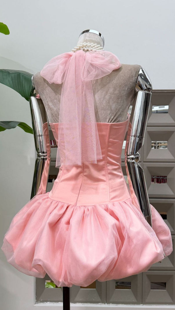 AIIZIE Jerrell Pink Coquette Halter Corset Tutu Mini Dress - Balletcore Style - product image