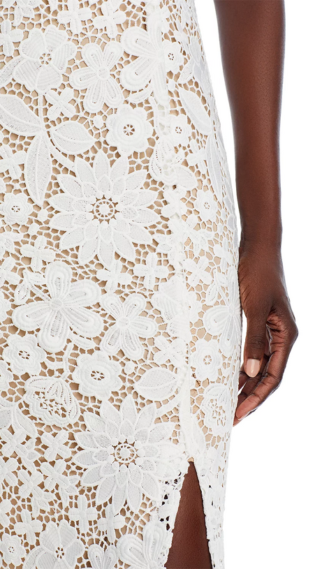 MILETTE V-NECK LACE MIDI DRESS IN WHITE