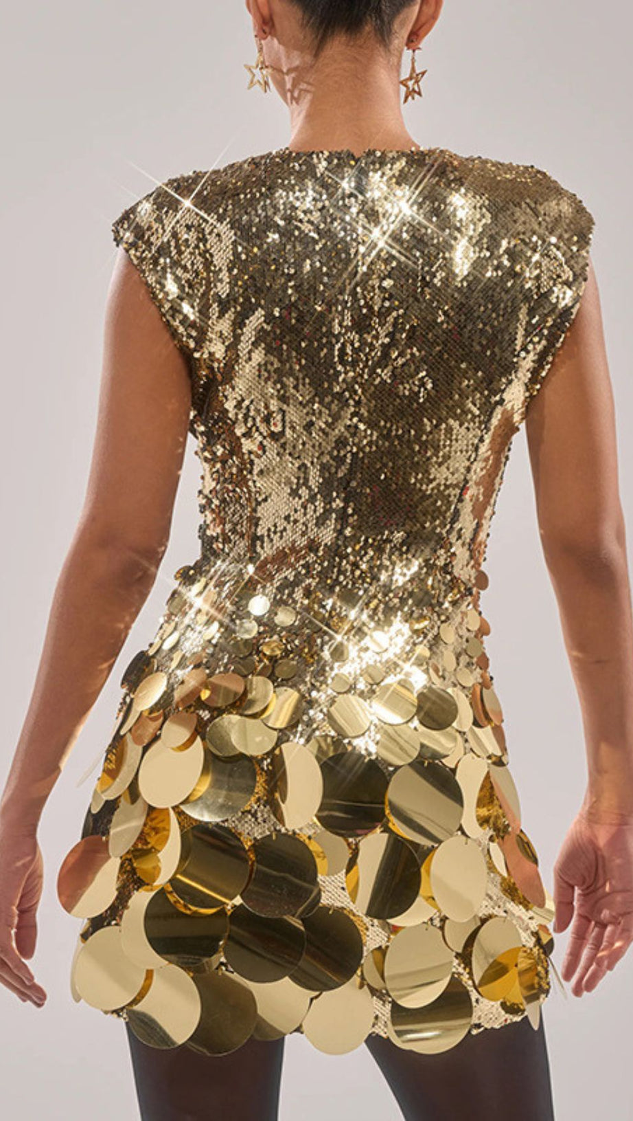 Jamaria Dazzling Gold Sequin Plunge Mini Dress