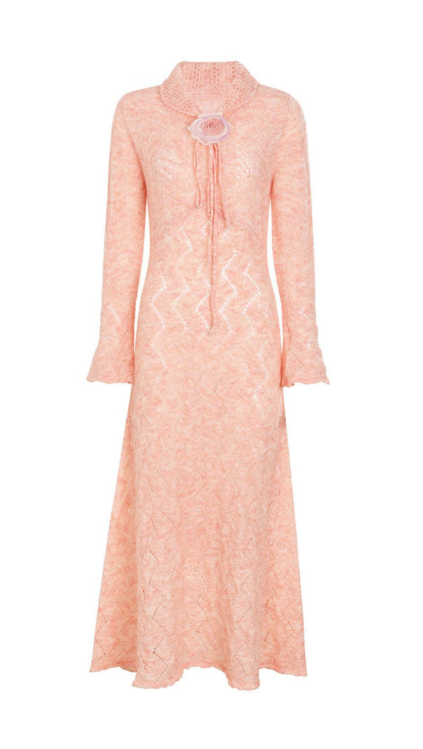 AIIZIE Jorge Sky Blue Floral Knit Midi Dress - Long Sleeve & Charming Tie-Front - product image