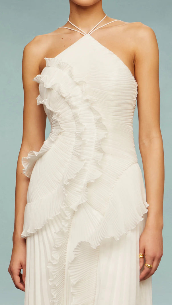 AIIZIE ALVA SLEEVELESS FOLDS SLIT MAXI DRESS IN LIGHT WHITE - product image