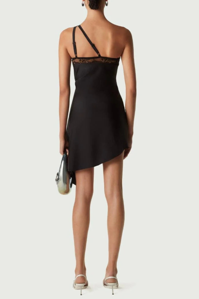 AIIZIE ONE-SHOULDER LACE HOLLOW MINI DRESS IN BLACK - product image