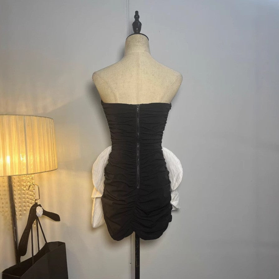 AIIZIE TWO-TONE BOW STRAPLESS RUCHED MINI DRESS - product image