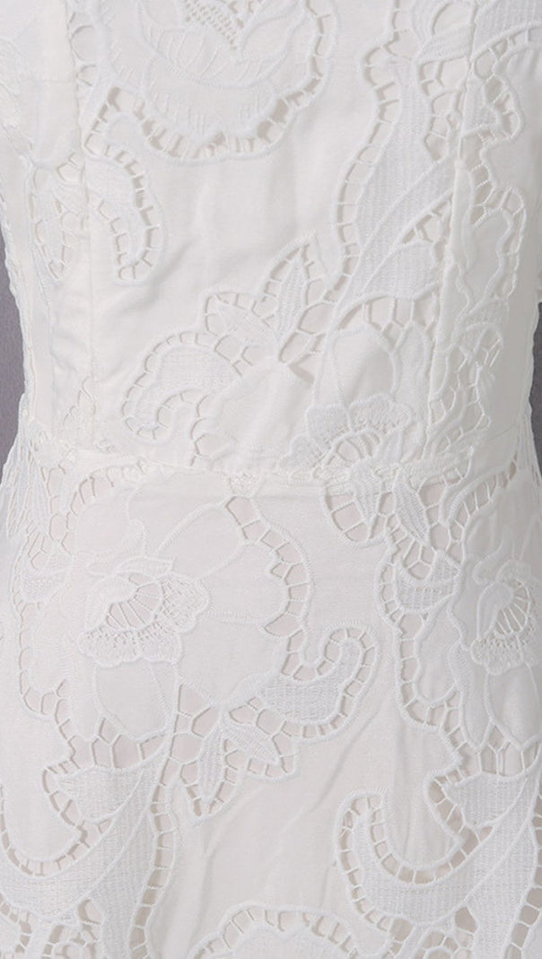 AIIZIE Jenelle Elegant White Floral Embroidered Midi Dress | Strappy Square Neck for Summer Events - product image