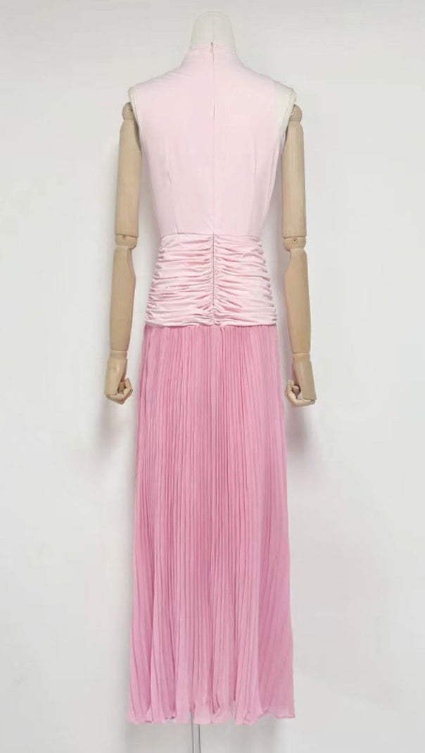 AIIZIE Juliana Draped & Pleated Maxi Dress - Elegant Rose Pink Sleeveless Gown - product image