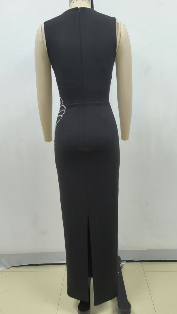 AIIZIE SLEEVELESS STRAIGHT-LEG FLOWER MAXI DRESS BLACK - product image