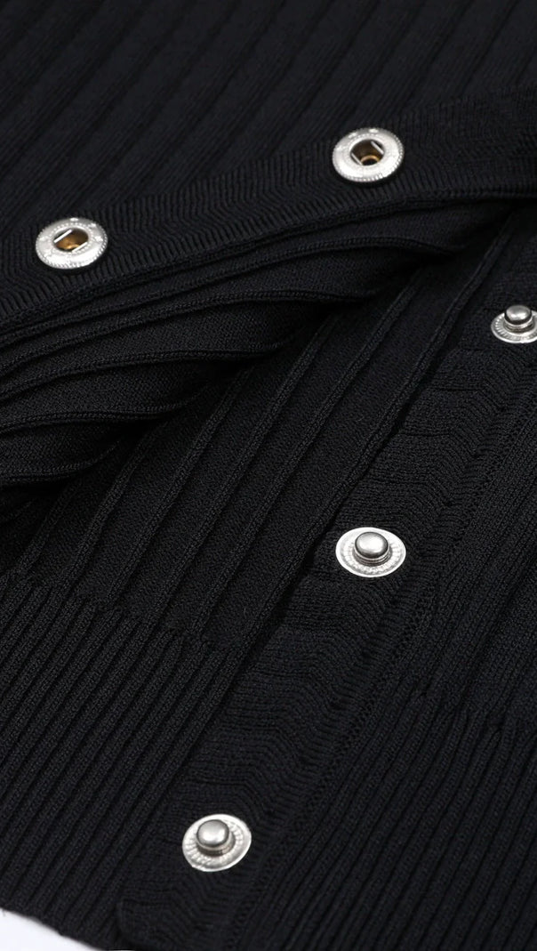AIIZIE Jackie Black Ribbed Knit Maxi Dress & Cardigan Set - Effortless 2-Piece Style - product image
