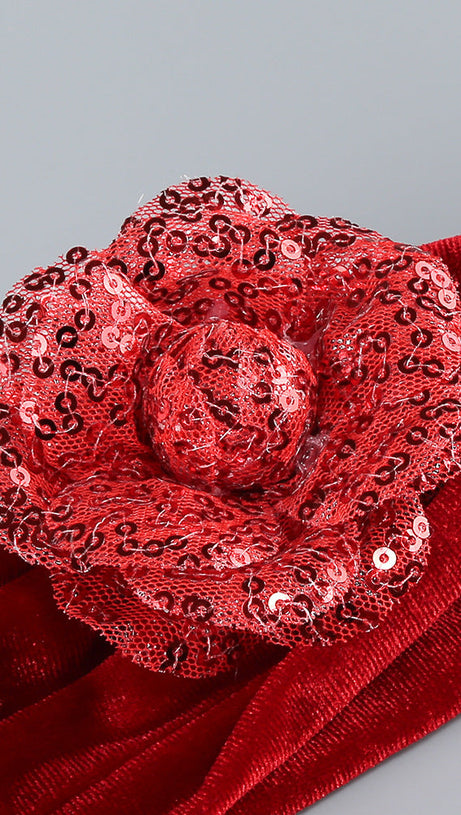 Enye – Maxikleid aus Samt mit Blumenmuster in Rot