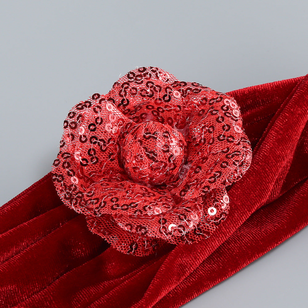 AIIZIE ENYE VELVET FLOWER MAXI DRESS IN RED - product image