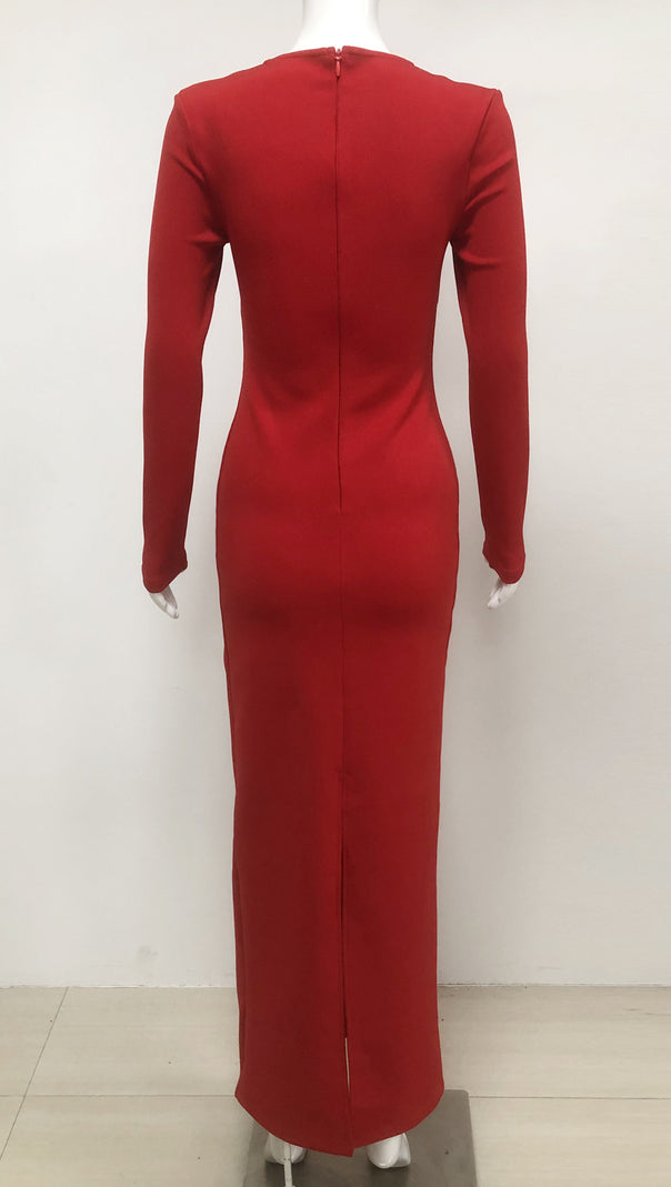 AIIZIE SYLVIA CRYSTAL EMBELLISHED LONG SLEEVE MAXI DRESS IN RED - product image