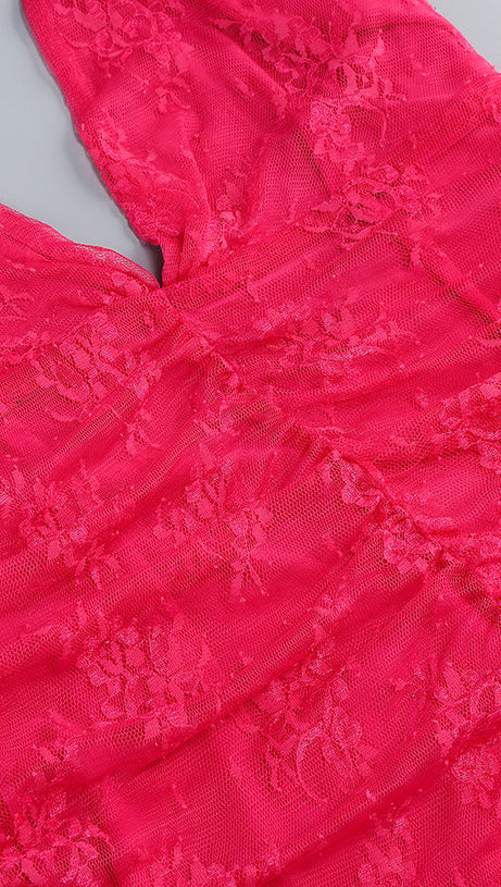 ABITO MIDI ADERENTE IN PIZZO RUCHED ADITI ROSSO
