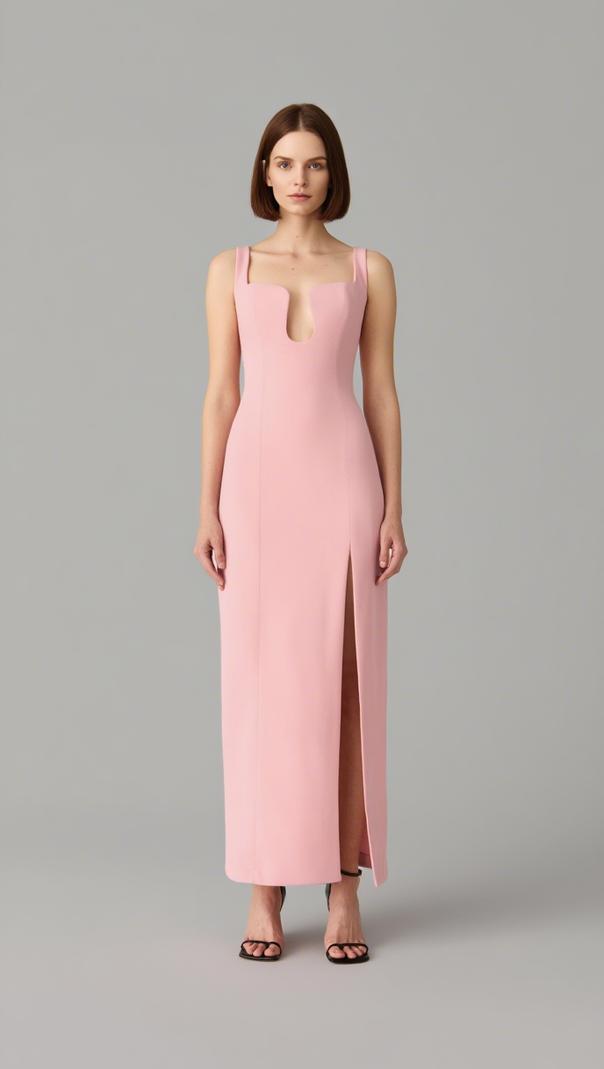 AIIZIE SLIT BONDED CREPE GOWN IN PINK - product image