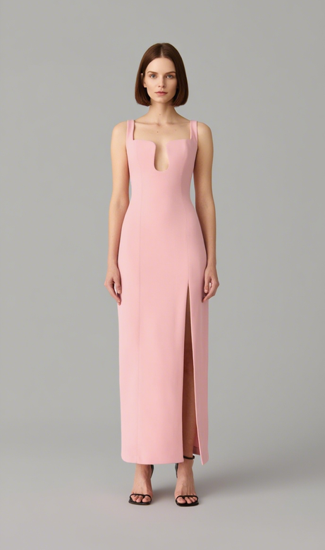 Geschlitztes Kleid aus gebundenem Krepp in Rosa