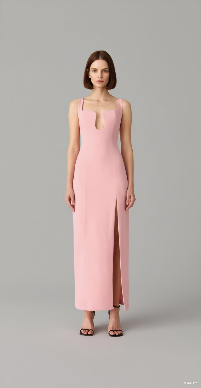 SLIT BONDED CREPE GOWN IN PINK