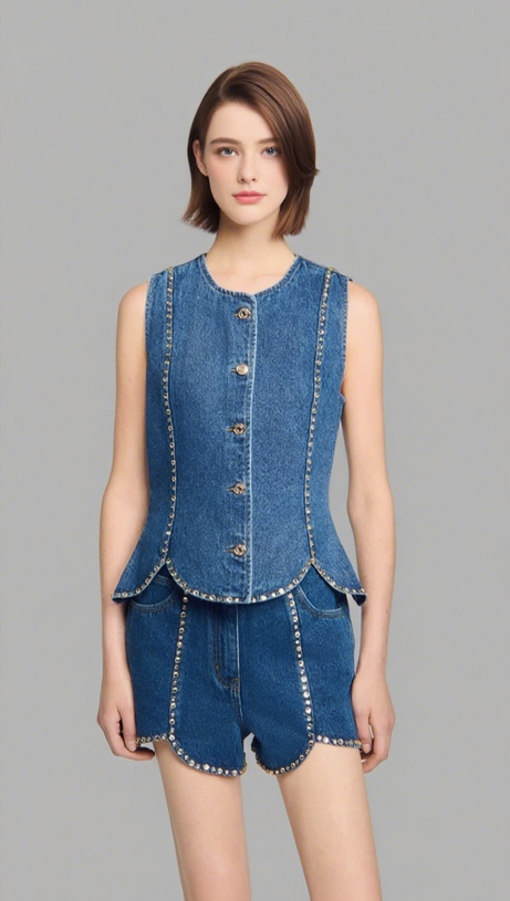 Strass-Jeanstop in Blau