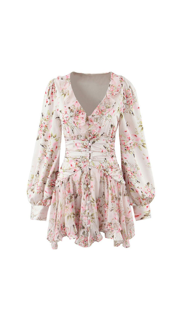 AIIZIE IOLANTHE ROMANTIC RUFFLE FLORAL MINI DRESS | LONG SLEEVE & FLIRTY STYLE - product image