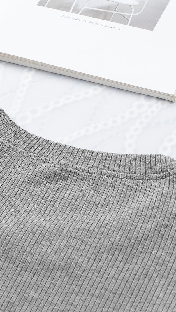 BLACK DOTTY MESH RUFFLE SLEEVE RIBBED KNIT TOP