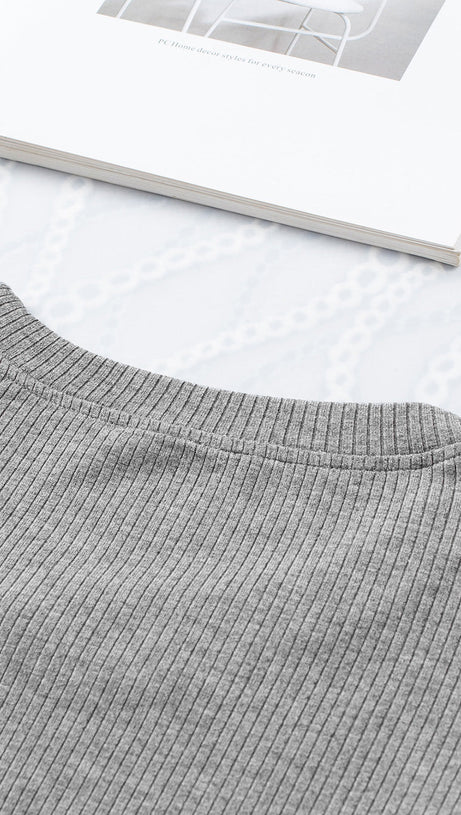 BLACK DOTTY MESH RUFFLE SLEEVE RIBBED KNIT TOP