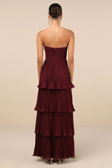 Strapless Tiered Maxi Dress in Plum Purple