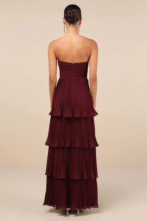 Strapless Tiered Maxi Dress in Plum Purple