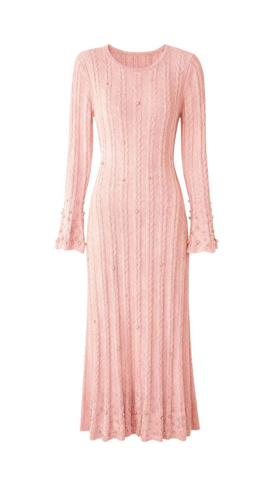 Jace Pearl Embellished Cable Knit Midi Dress - Elegant Lavender Chic