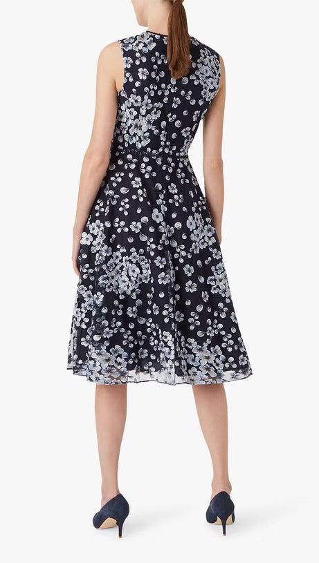 LILITH FLORAL MIDI DRESS IN NAVY