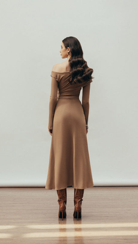 ARIA DRAPED MAXI DRESS IN HAZELNUT