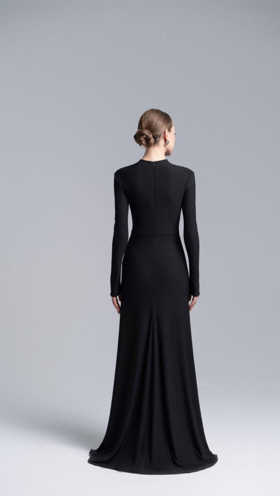 HEDWIG ROSE EMBELLISHED GATHERED SHEATH GOWN IN BLACK