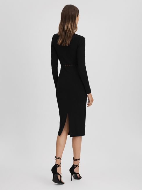 MESH DETAIL MIDI DRESS IN BLACK