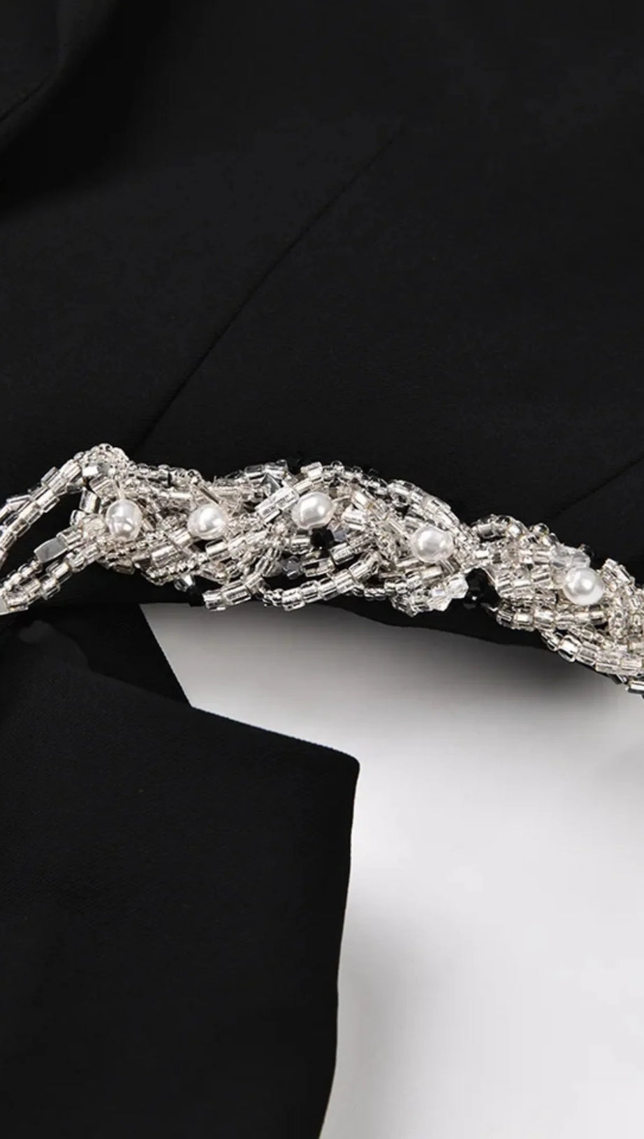 CRYSTAL-EMBELLISHED CUT OUT BLAZER DRESS IN BLACK