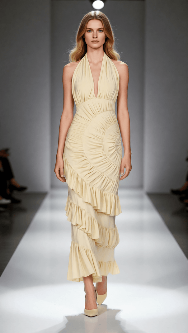 AIIZIE Ineke Halter Ruffle Maxi Dress | Elegant Gala & Special Occasion Gown - product image