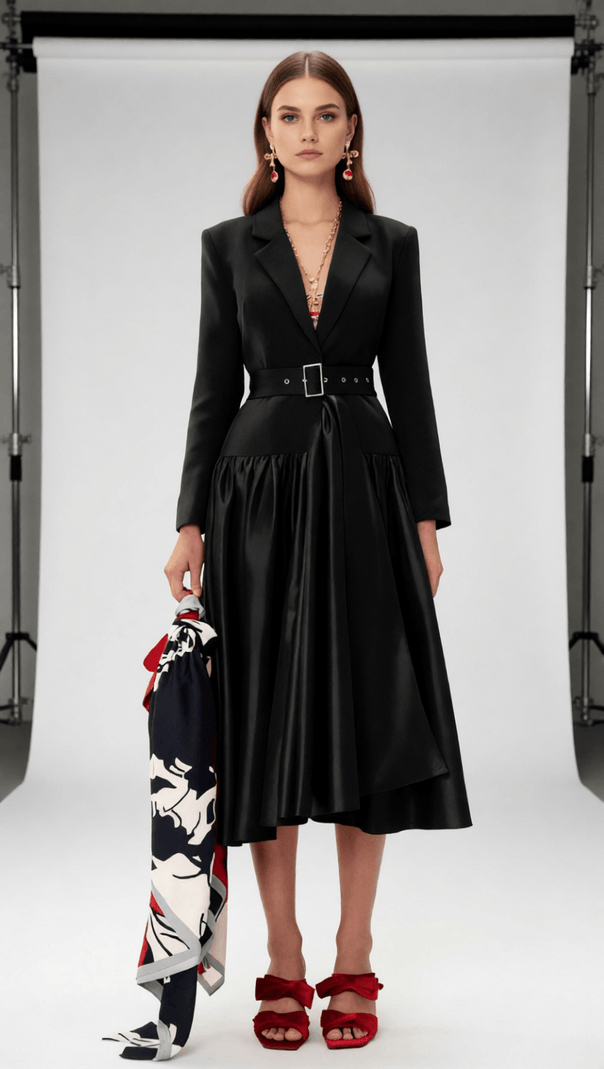 AIIZIE Imogen Red Long Sleeve Belted Blazer Dress - Power & Elegance - product image