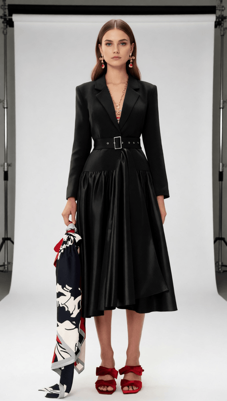 Imogen Red Long Sleeve Belted Blazer Dress - Power & Elegance