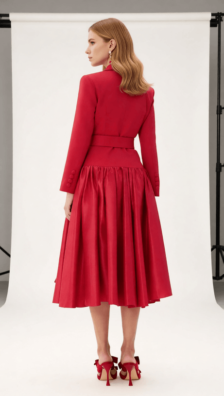 Imogen Red Long Sleeve Belted Blazer Dress - Power & Elegance