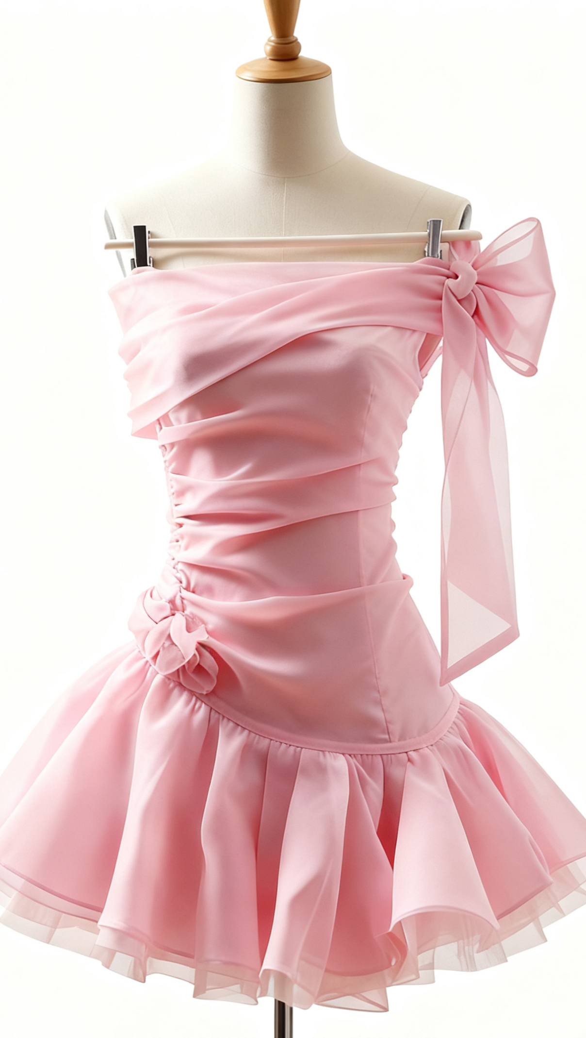 AIIZIE ELLEN OFF-SHOULDER MESH TULLE TUTU MINI DRESS IN PINK - product image